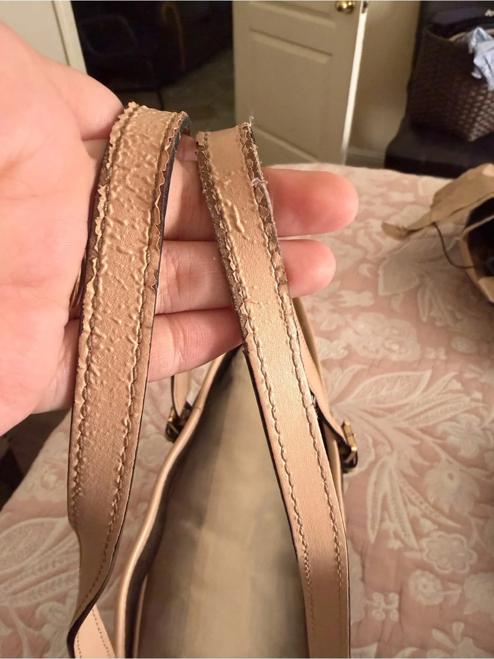 Michael Kors Brown Tote with Blush Trim and Gold Charm